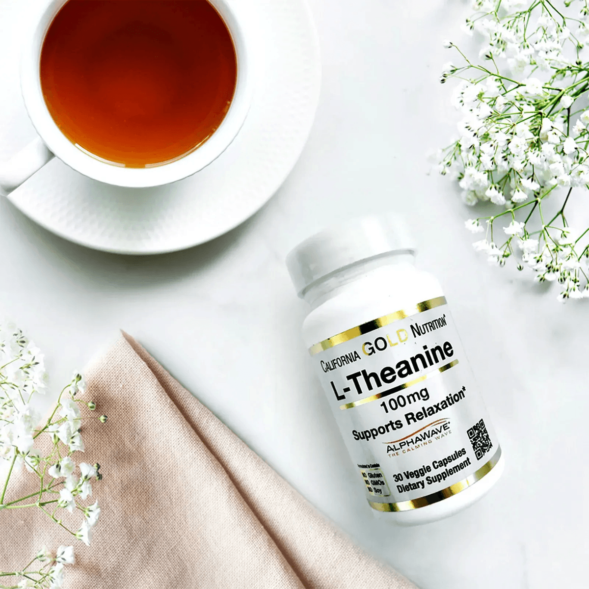 California Gold Nutrition, L-теанин, AlphaWave, поддержка расслабления, успокоение, 100 мг, 60 растительных капсул