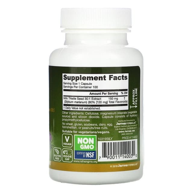 Jarrow Formulas, Расторопша, 150 мг, 100 вегетарианских капсул