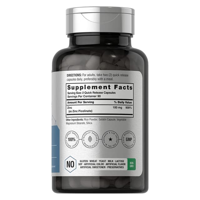 Пиколинат цинка 100 мг | 180 капсул | Высокая мощность | Без ГМО, без глютена | Цинковая добавка