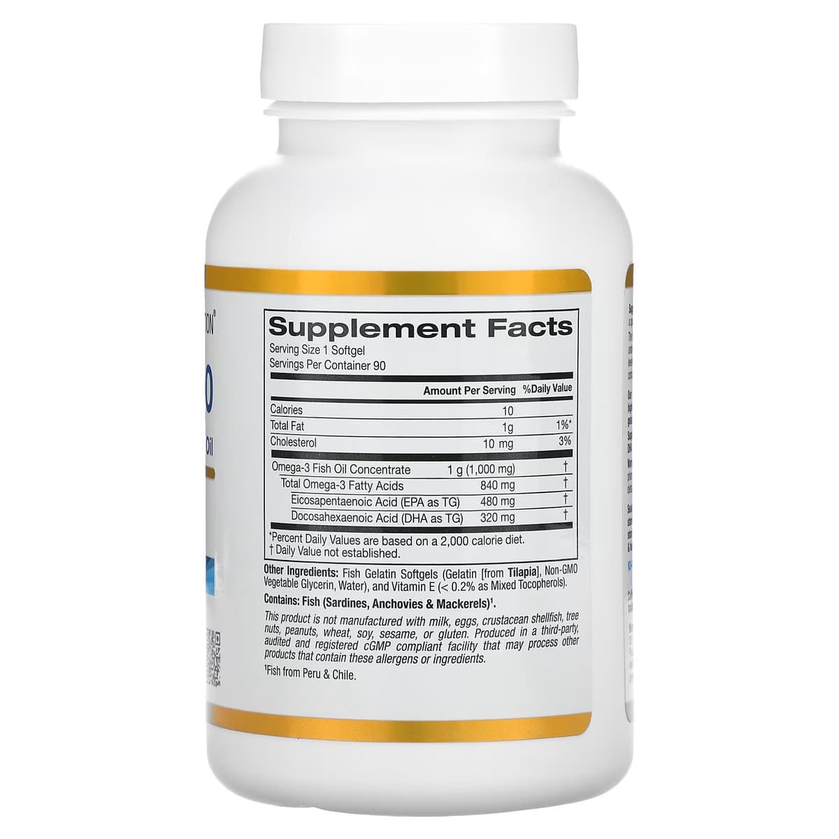 California Gold Nutrition, омега 800, рыбий жир фармацевтической степени чистоты, 80% ЭПК/ДГК, в форме триглицеридов, 1000 мг, 90 рыбно-желатиновых капсул