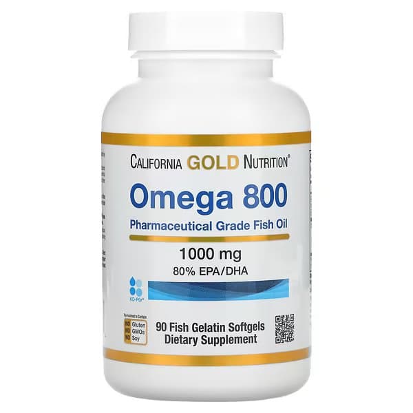California Gold Nutrition, омега 800, рыбий жир фармацевтической степени чистоты, 80% ЭПК/ДГК, в форме триглицеридов, 1000 мг, 90 рыбно-желатиновых капсул
