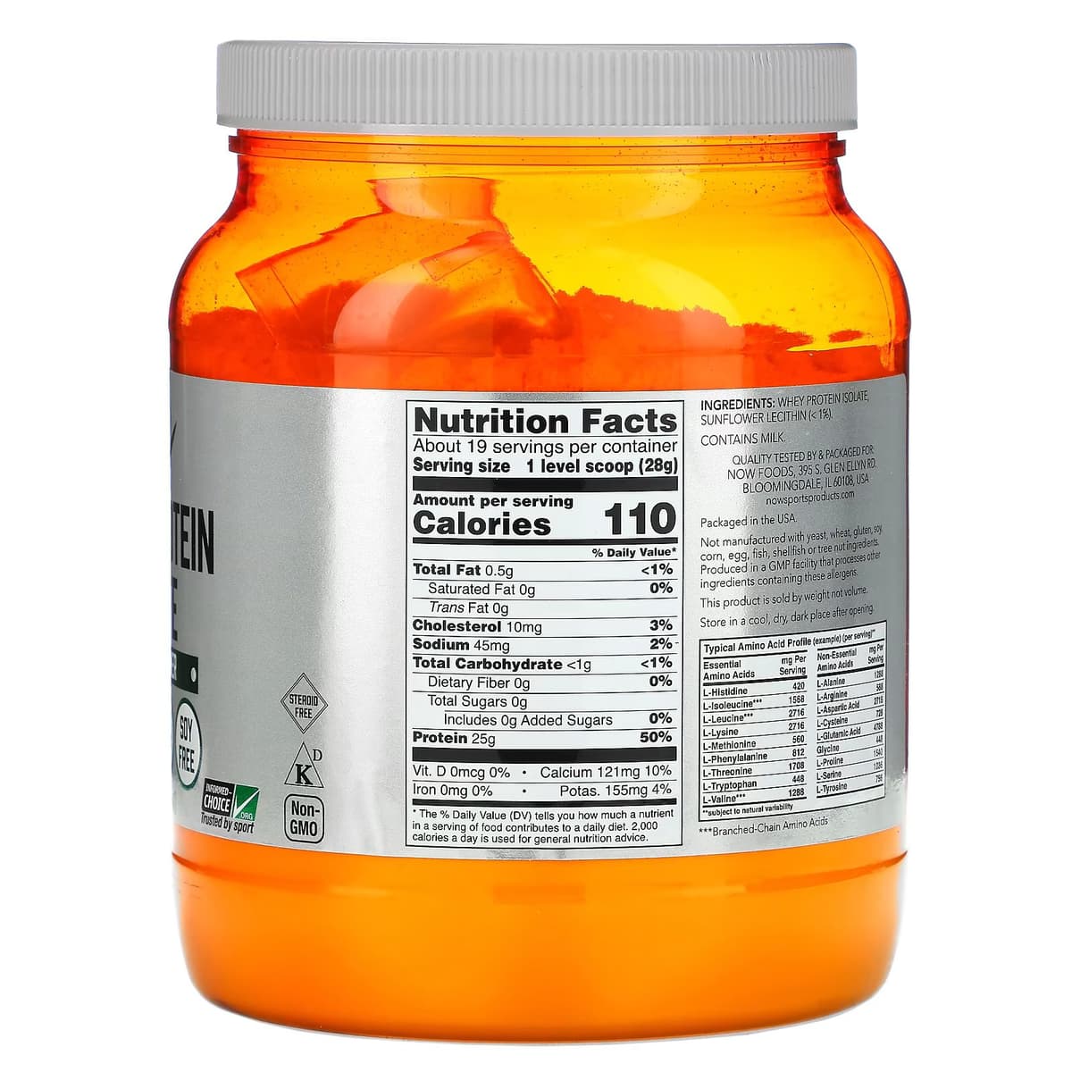NOW Foods, Sports, изолят сывороточного протеина, без добавок, 544 г