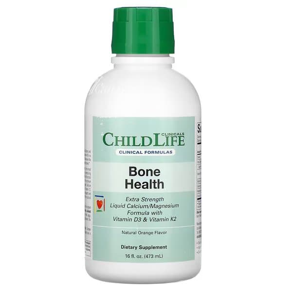 Childlife Clinicals, здоровье костей, жидкий кальции магний цинк с витаминами D3 и K2 и натуральным апельсином, 473 мл
