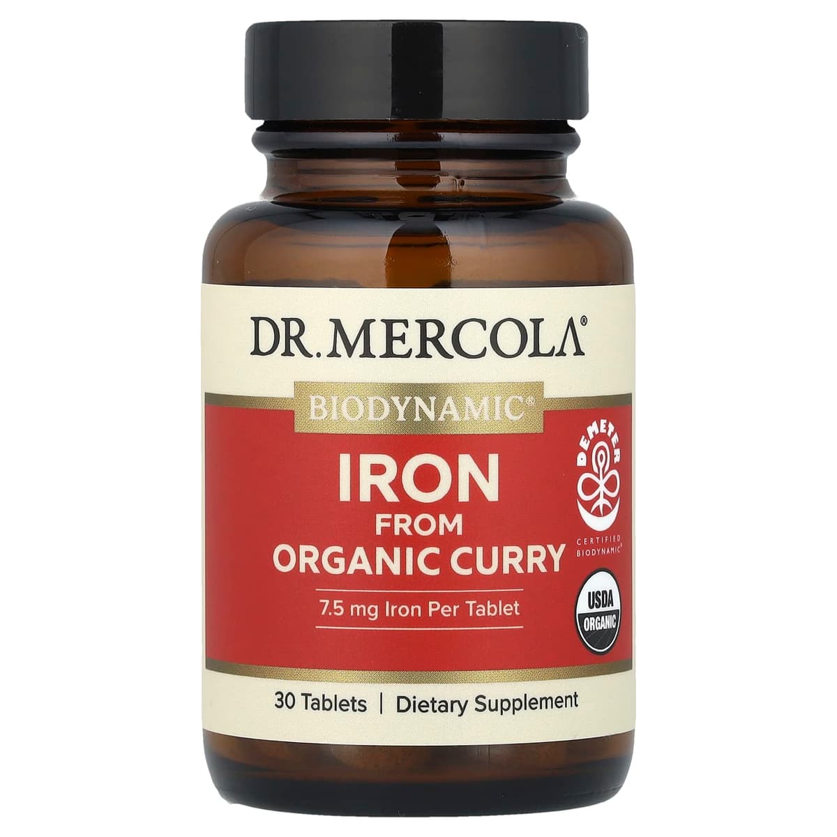Dr. Mercola, Biodynamic, железо из органического карри, 30 таблеток