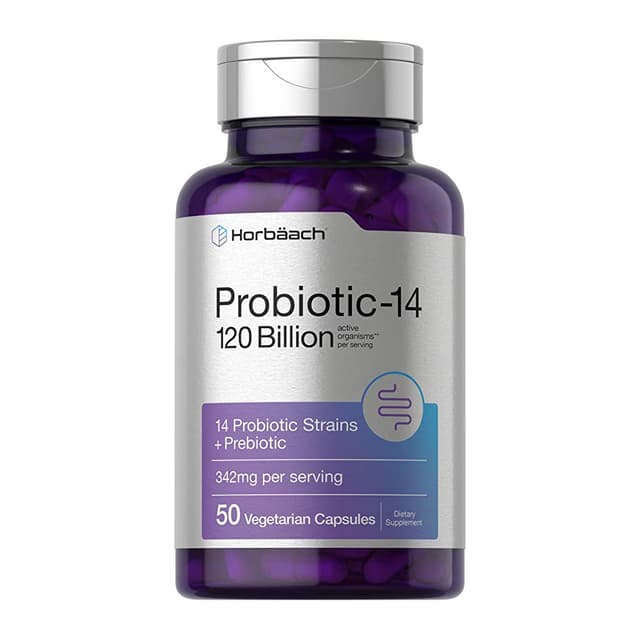 Horbaach, Пробиотики 120 миллиардов КОЕ, 14 штаммов с пребиотиками, 50 капсул