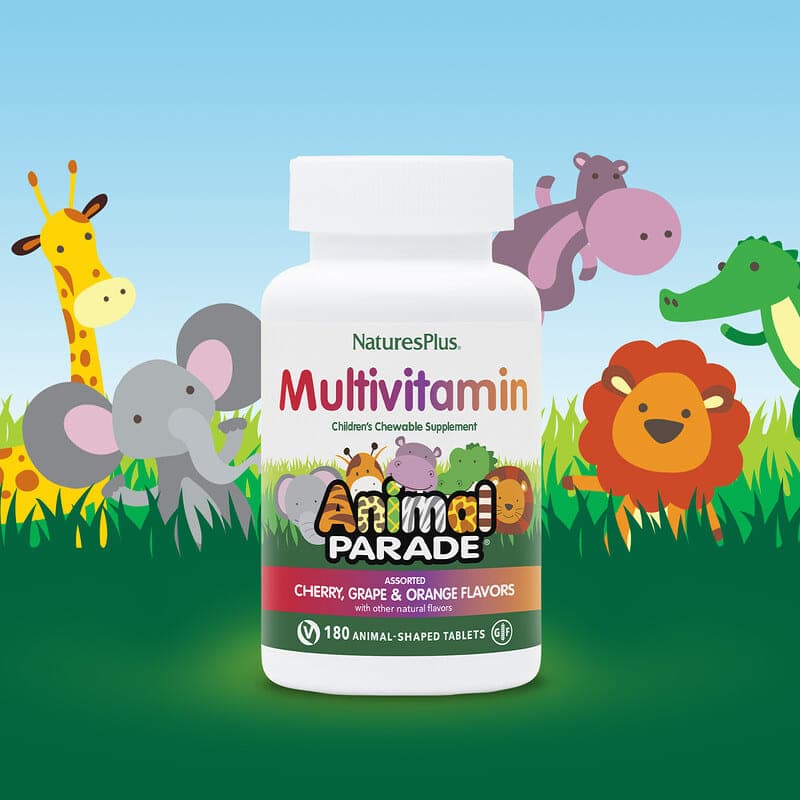 Nature's Plus, Animal Parade, жевательные таблетки для детей с мультивитаминами и микроэлементами, ассорти из натуральных вкусов, 180 таблеток в форме животных