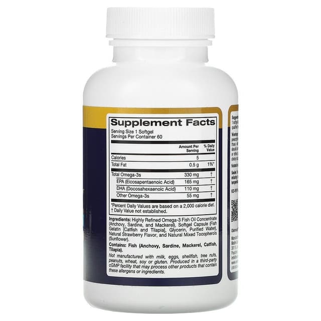 Oslomega, рыбий жир с омега-3 для детей, натуральный клубничный вкус, 60 капсул из рыбьего желатина