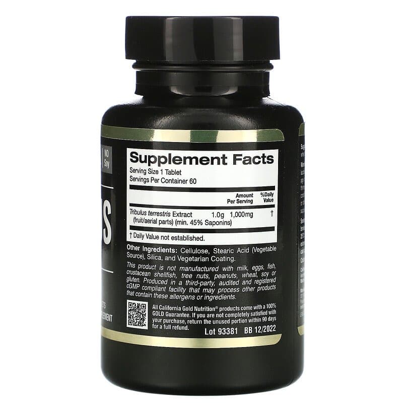 California Gold Nutrition, тестостерон бустер , 1000 мг, трибулус 60 таблеток
