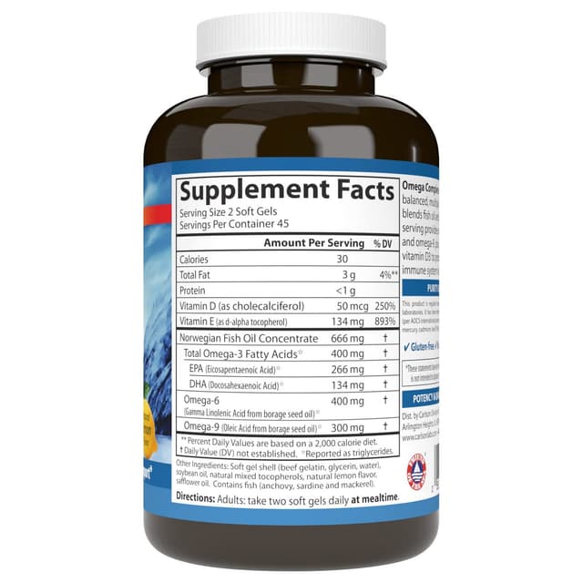 Carlson - Omega Complete Gems, Омега-3-6-9, пойманные в дикой природе, экологически чистые источники, здоровье сердца, поддержка функции суставов и иммунитета, 90 мягких таблеток