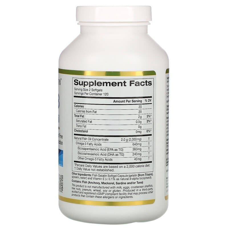 California Gold Nutrition, омега-3, рыбий жир премиального качества, 240 капсул из рыбьего желатина