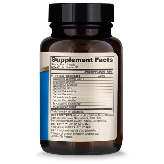 Комплекс пробиотиков Dr. Mercola, 60 штук, 30 порций, два раза в день, 70 миллиардов КОЕ, устойчивы к кислотам и желчи, способствуют здоровому пищеварению и поддерживают иммунную систему