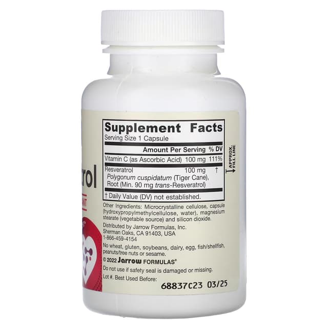 Jarrow Formulas, ресвератрол, 100 мг, 60 вегетарианских капсул
