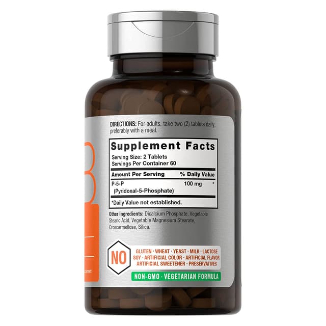 Horbaach - Активированный витамин B6 P5P 100 мг | 120 таблеток | Вегетарианская добавка, без ГМО, без глютена, пиридоксаль 5 фосфат | Коэнзим B6