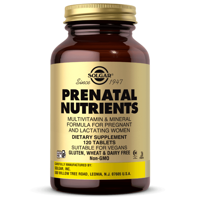 Solgar Prenatal Nutrients, 120 таблеток - Мультивитаминная и минеральная формула для беременных и кормящих женщин - Содержит цинк, кальций, железо, фолиевую кислоту, витамины С и Е - Веганский, без глютена