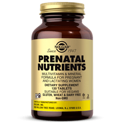 Solgar Prenatal Nutrients, 120 таблеток - Мультивитаминная и минеральная формула для беременных и кормящих женщин - Содержит цинк, кальций, железо, фолиевую кислоту, витамины С и Е - Веганский, без глютена