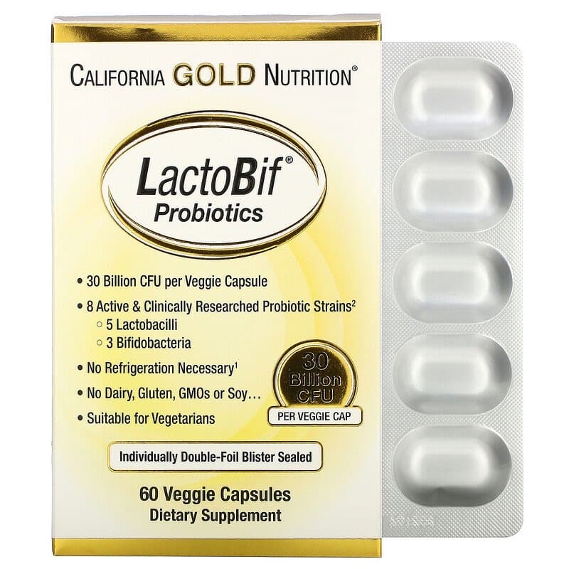 California Gold Nutrition, LactoBif, пробиотики, 30 млрд КОЕ, 60 вегетарианских капсул