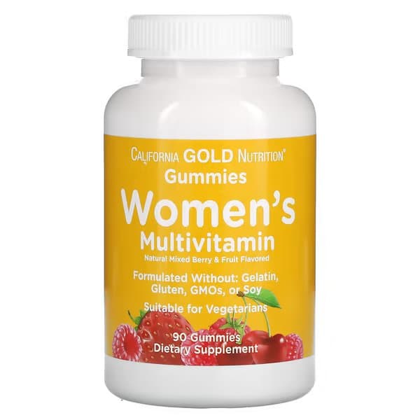 California Gold Nutrition, мультивитаминный комплекс для женщин, ягодный и фруктовый вкус, 90 жевательных конфет