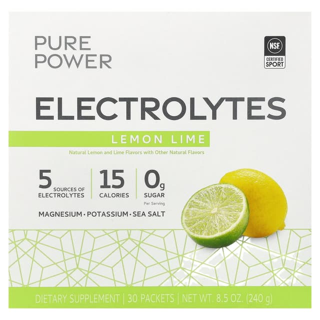 Dr. Mercola, Pure Power, электролиты, со вкусом лимона и лайма, 30 пакетиков по 8 г