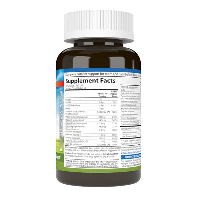 Carlson Labs, Пренатальные витамины с DHA и витамином D3