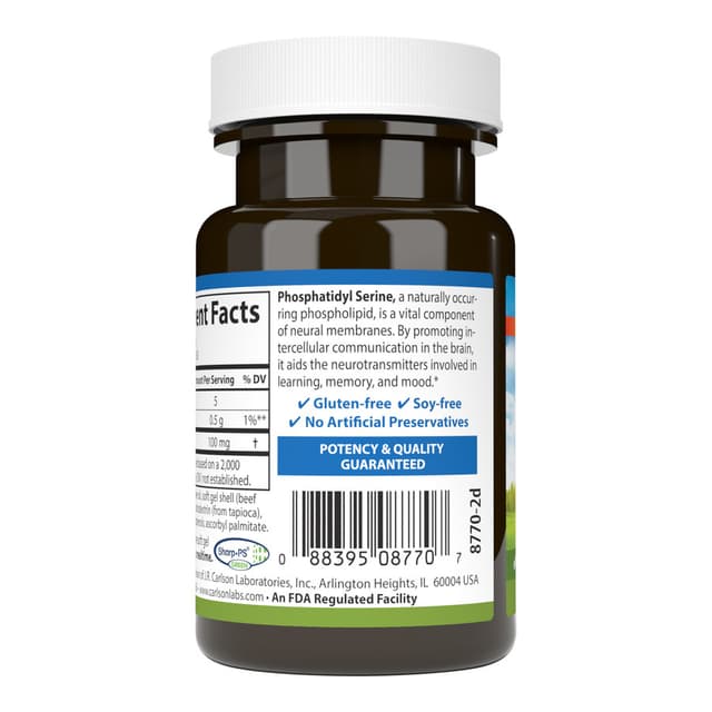 Carlson Labs Фосфатидилсерин 100 мг, 30 мягких капсул