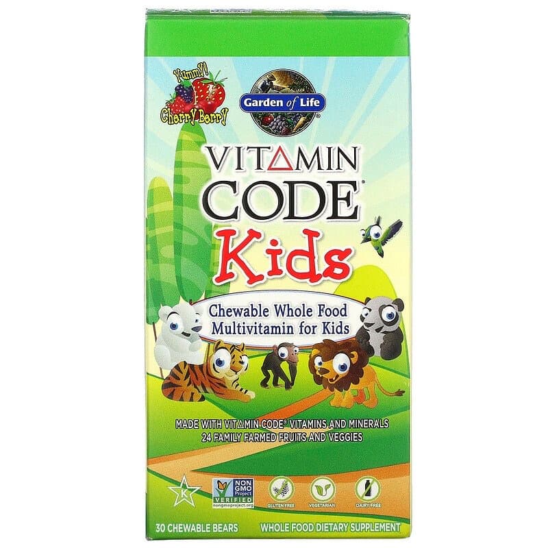 Garden of Life, Vitamin Code, для детей, жевательные цельнопищевые мультивитамины, вишня, 30 жевательных мишек