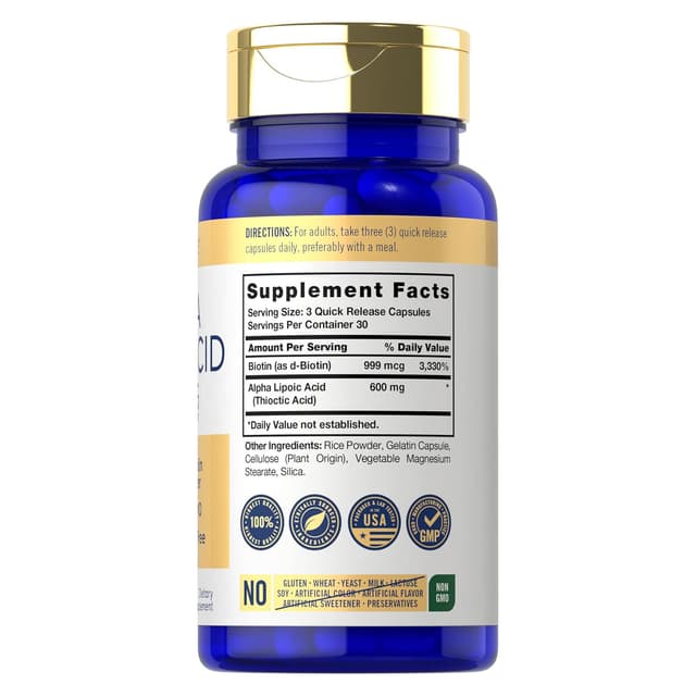 Carlyle Альфа-липоевая кислота 600 мг | Плюс оптимизатор биотина | 90 капсул | Добавка без ГМО и глютена