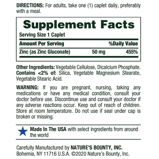 Цинк Nature's Bounty Zinc 50мг, 400 капсул