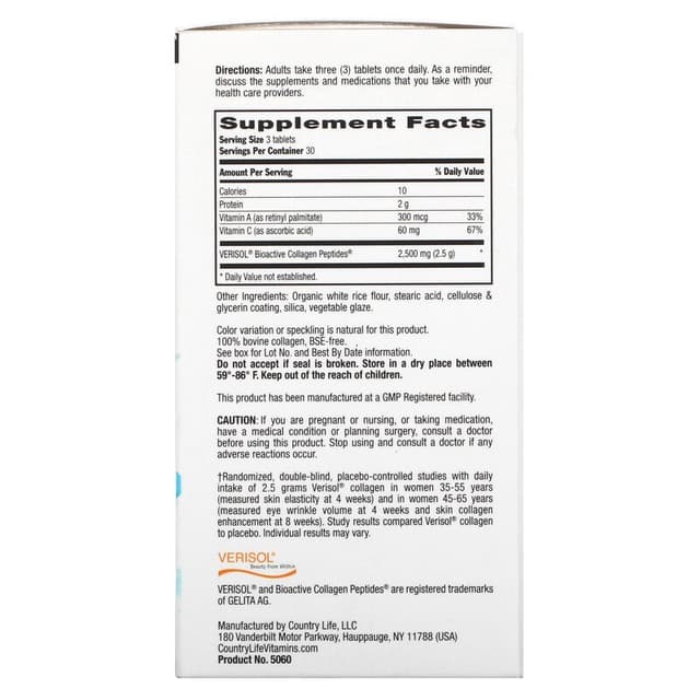 Country Life, Tri Layer Maxi-Skin Collagen, коллаген с витаминами C и A, 90 таблеток