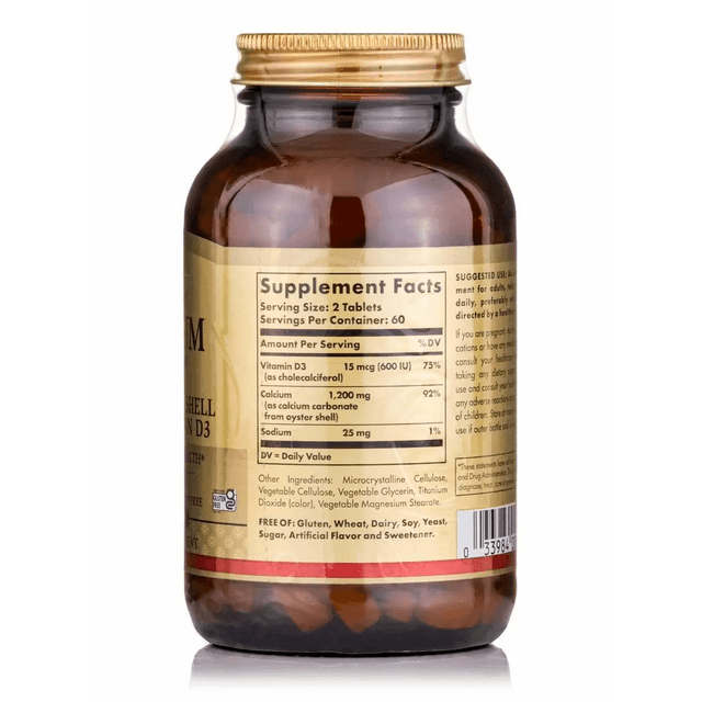 Solgar, кальций «600», из устричных раковин, с витамином D3, 120 таблеток