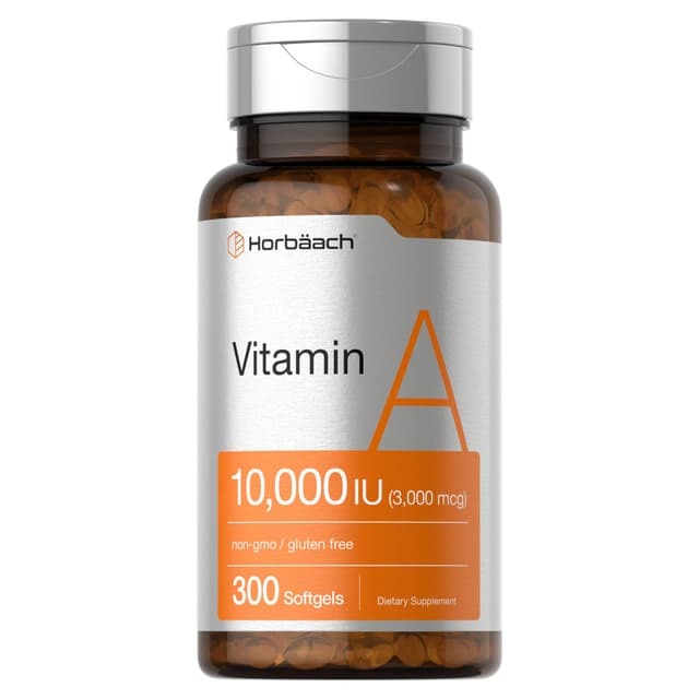 Horbaach Витамин А 10,000 МЕ (300 гелевых капсул) | Добавка премиум-класса без ГМО, без глютена