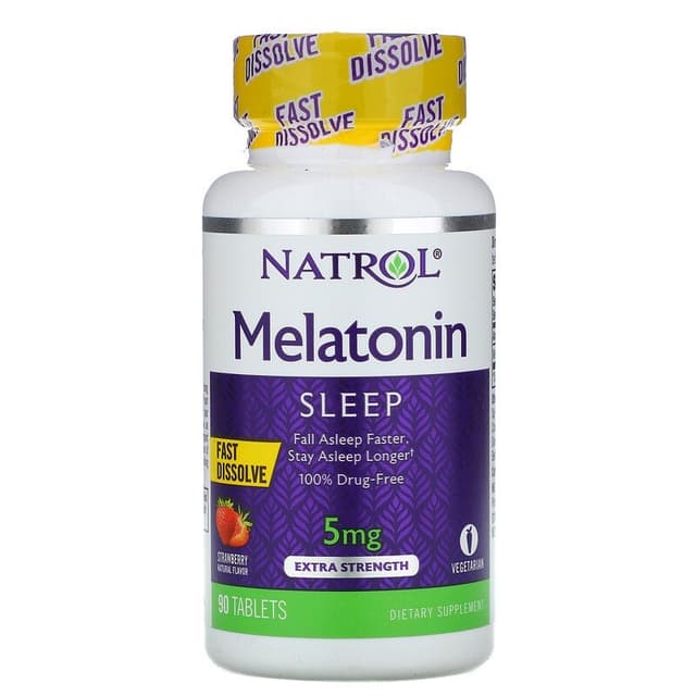 Natrol, Мелатонин, быстрорастворимый, клубника, 5 мг, 90 таблеток