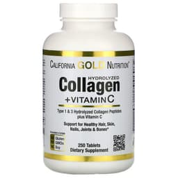 California Gold Nutrition, Пептиды гидролизованного коллагена + витамин C, типы 1 и 3, 250 таблеток
