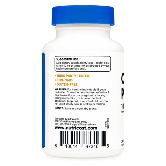 Nutricost Chromium 1000 мкг, 240 таблеток - без глютена, без ГМО