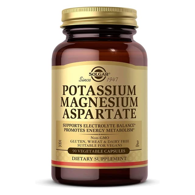 Solgar — аспартат калия и магния, 90 растительных капсул