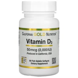 California Gold Nutrition, Витамин D3, 50 мкг (2000 МЕ), 90 мягких желатиновых капсул с рыбьим жиром
