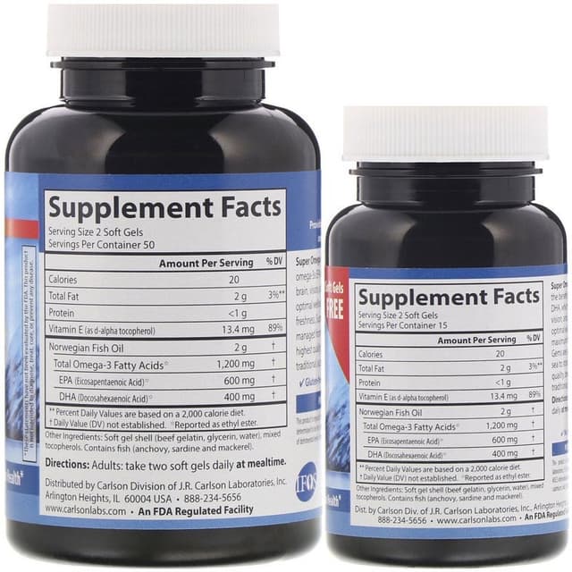 Carlson Labs, Wild Caught, супер самоцветы омега-3, 1200 мг, 100 + 30 мягких таблеток