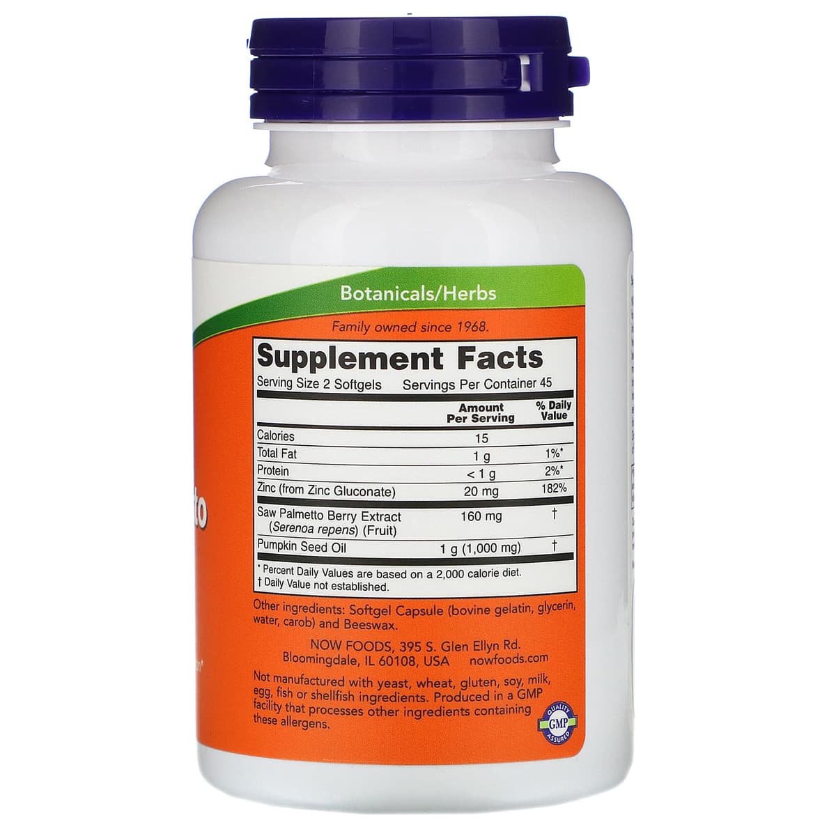 NOW Foods, экстракт серенои, с маслом из семян тыквы и цинком, 160 мг, 90 капсул