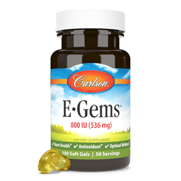 Carlson Labs - E-Gems, 800 МЕ (536 мг), натуральный источник витамина Е, здоровье сердца и оптимальное самочувствие, антиоксидант, 100 мягких капсул, 50 порций