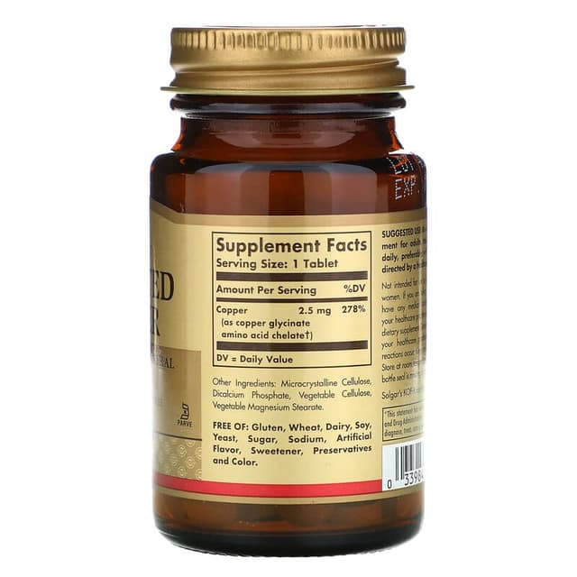 Solgar, хелатная медь, 100 таблеток