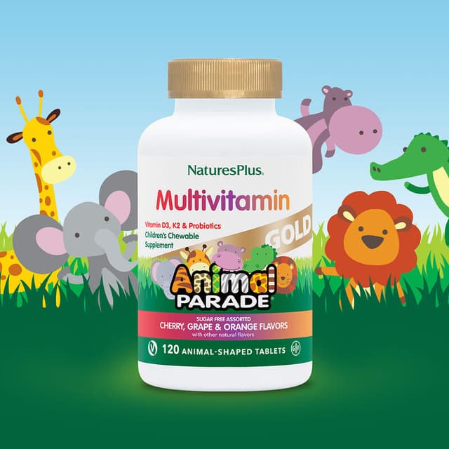 Nature's Plus, Source of Life, Animal Parade Gold, жевательные мультивитамины с микроэлементами для детей, вкус апельсин ( без сахара ) , 120 таблеток в форме животных