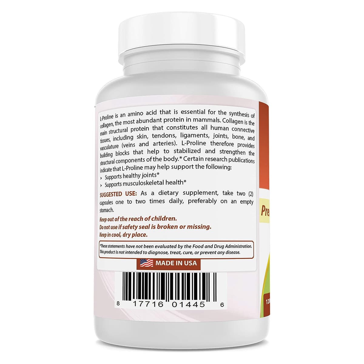 Пищевая добавка с аминокислотами L-пролина Best Naturals 500 мг, 120 штук