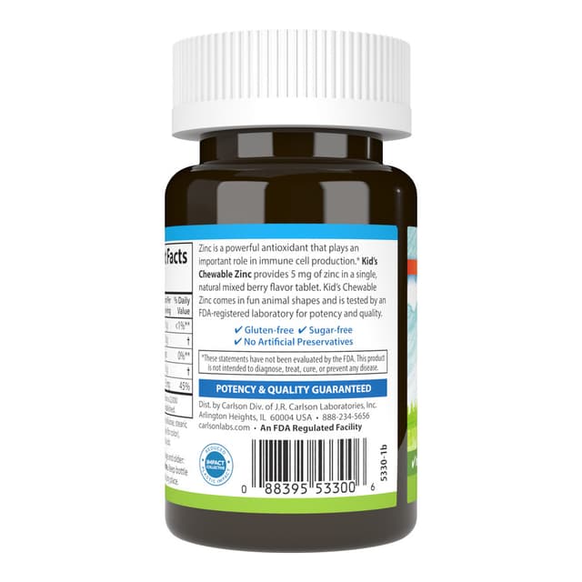 Carlson Labs Детский жевательный цинк 5 мг, 42 таблетки