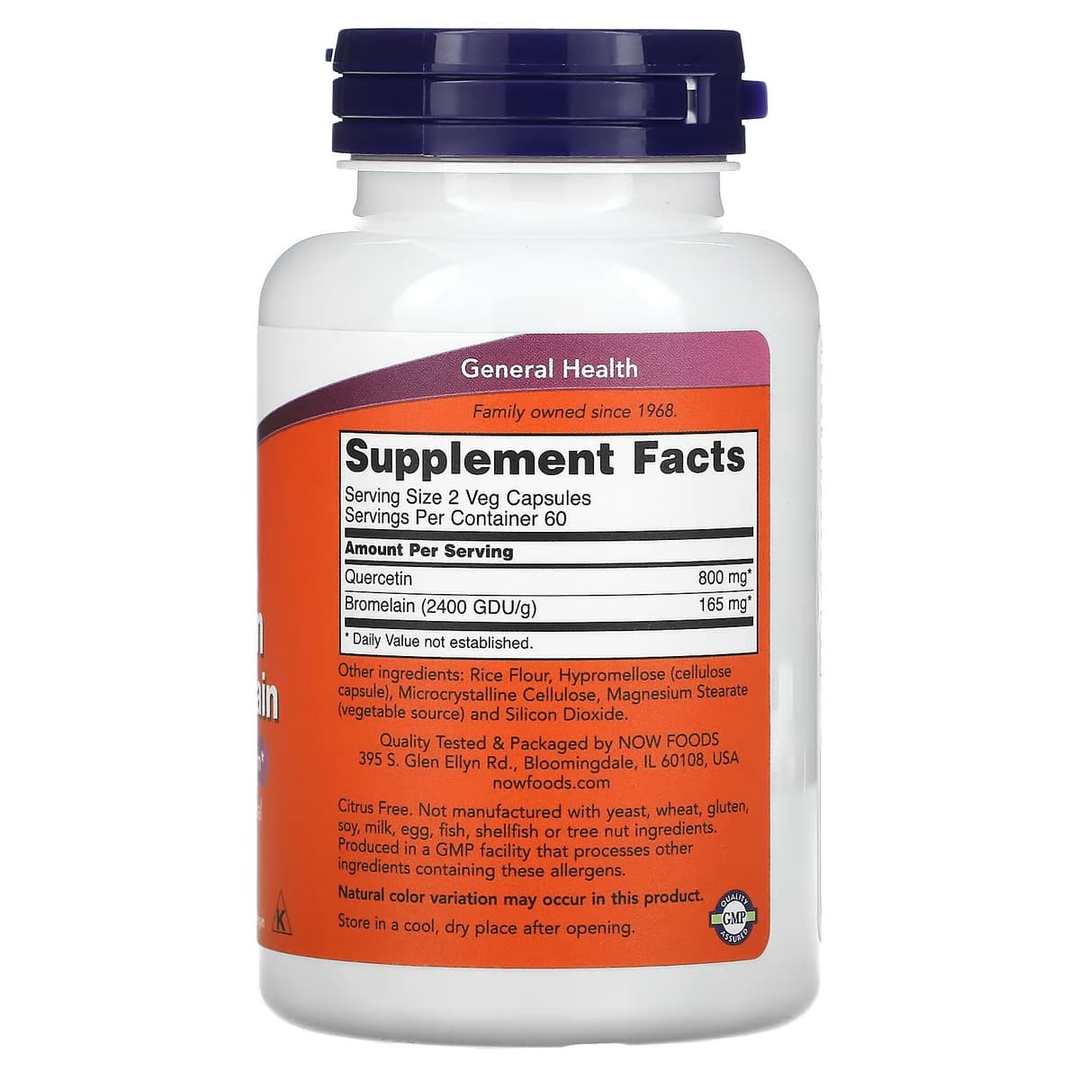 NOW Foods, кверцетин с бромелаином, 120 растительных капсул