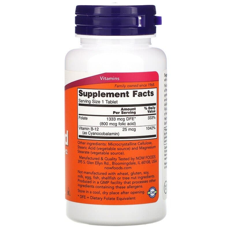 Now Foods, Фолиевая кислота, 800 мкг, 250 таблеток