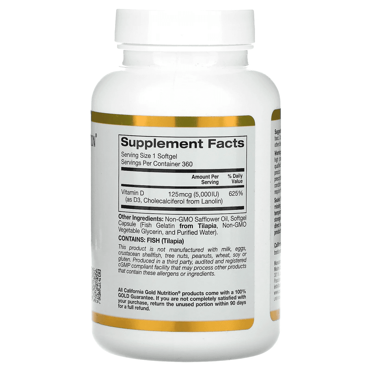 California Gold Nutrition, витамин D3, 125 мкг (5000 МЕ), 360 капсул из рыбьего желатина