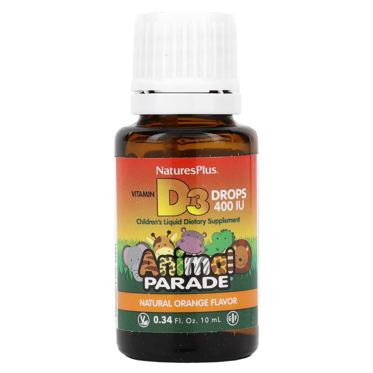 NaturesPlus, Source of Life, Animal Parade, витамин D3 в каплях, с натуральным апельсиновым вкусом, 400 МЕ, 10 мл