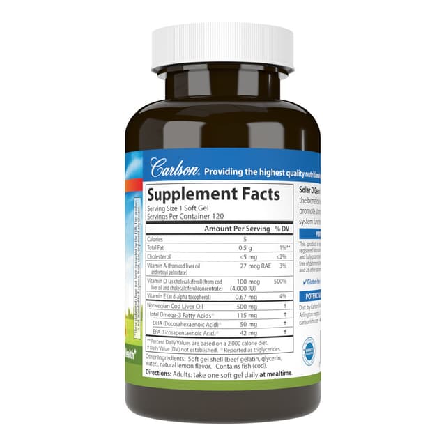 Carlson Labs Витамин D 4000 МЕ (100 мкг), 120 мягких капсул