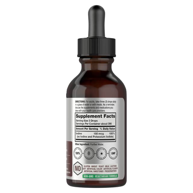 Horbaach - Капли жидкого раствора йода | 2 жидких унции | 150 мкг | Добавка йода и калия | Вегетарианская, без ГМО, жидкая настойка без глютена