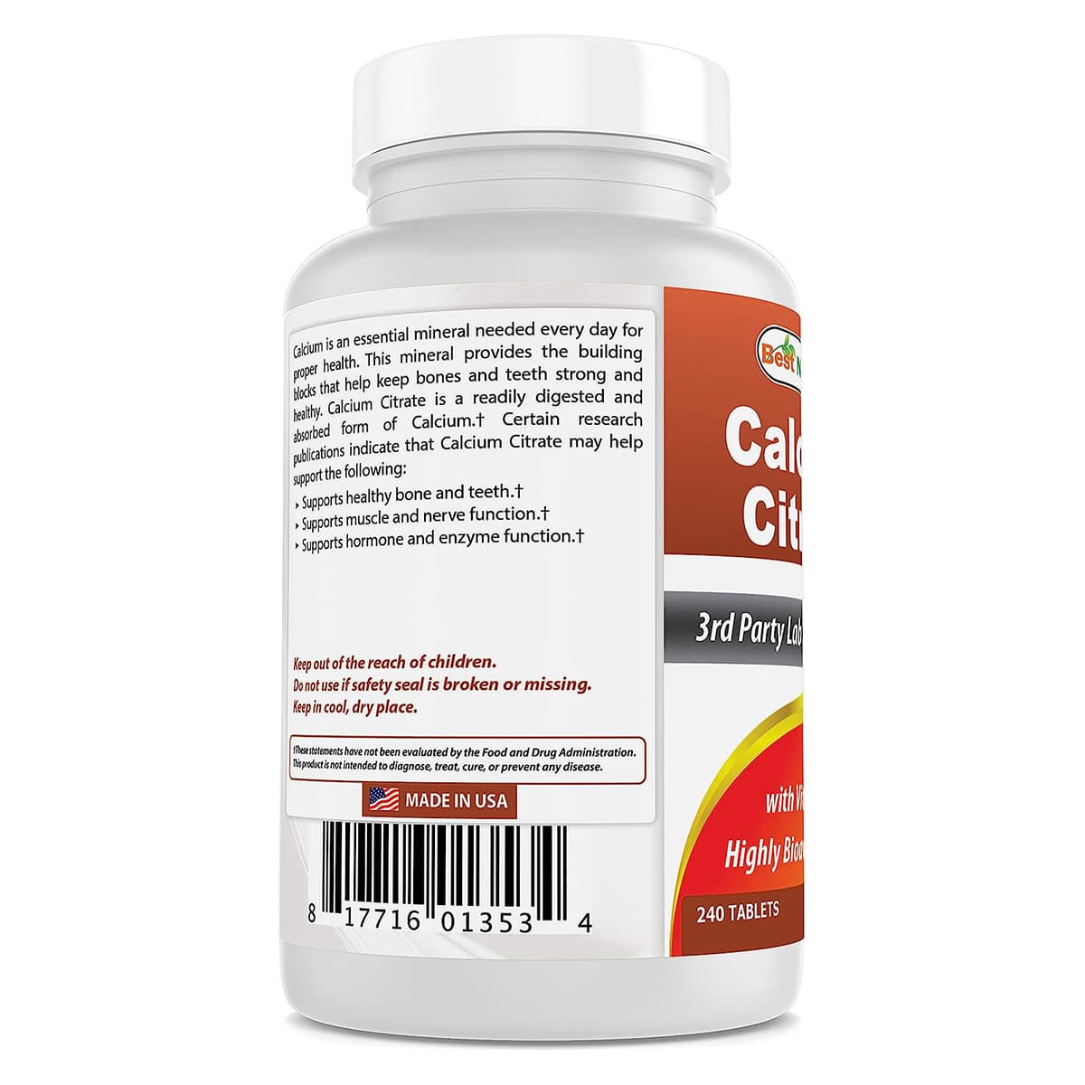 Best Naturals Цитрат кальция с витамином D-3 240, таблеток