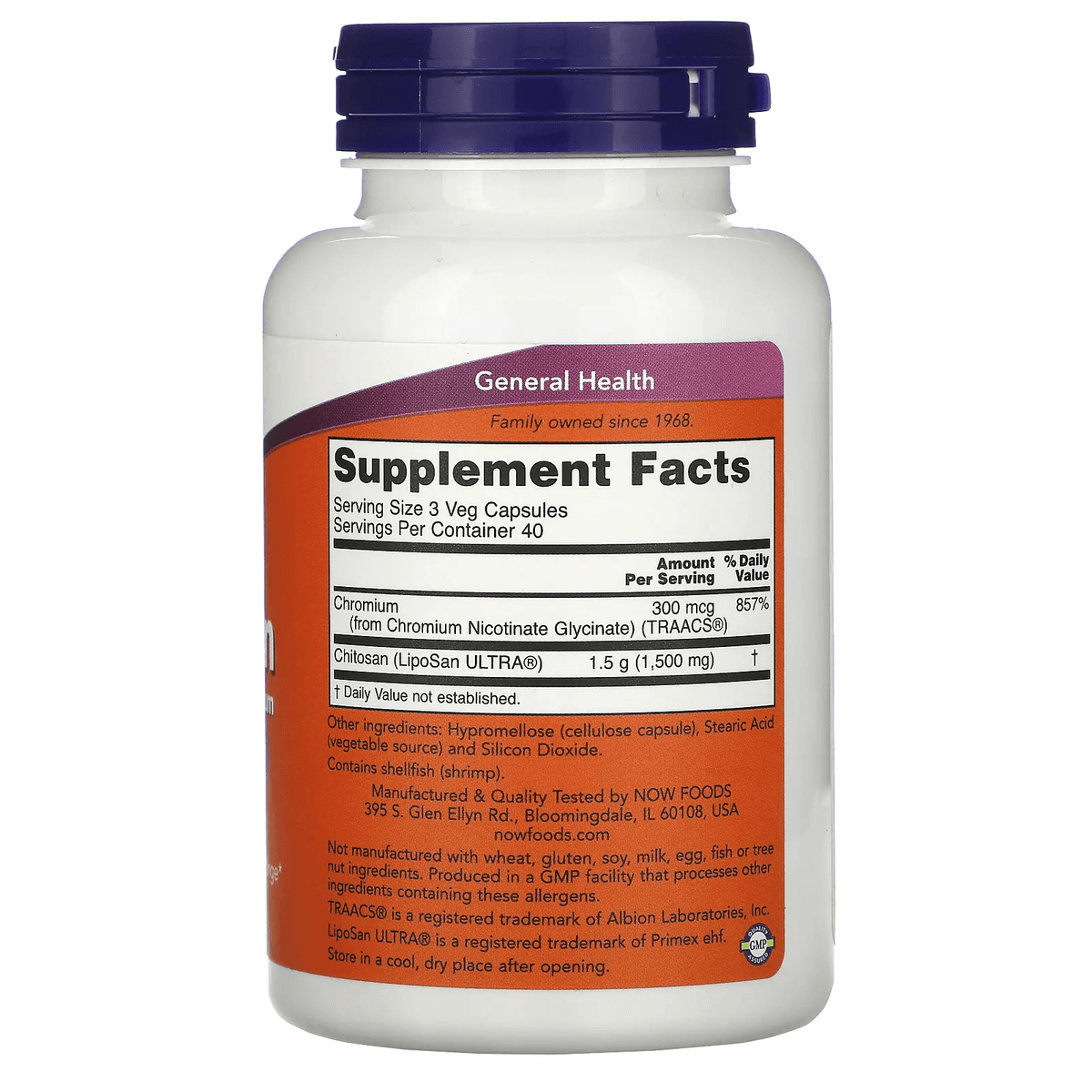 NOW Foods, хитозан с хромом, 500 мг, 120 вегетарианских капсул